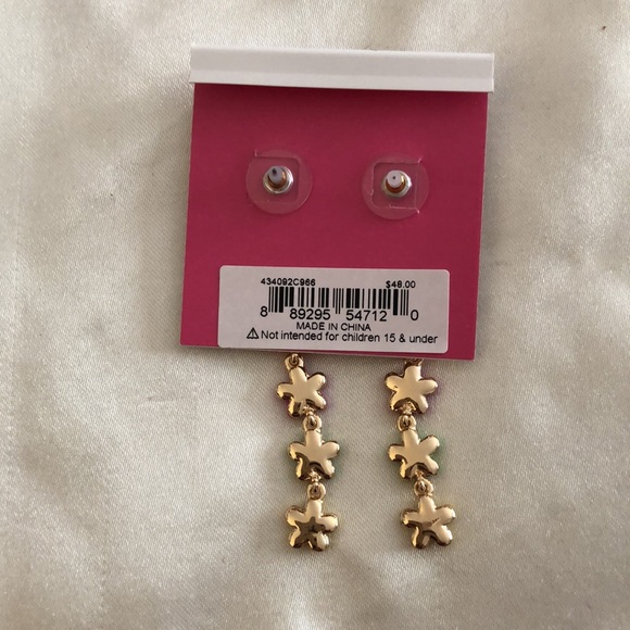 Betsey Johnson Gold Tone Linear Enamel Multicolored Flower Drop Earrings NWT - Picture 10 of 10
